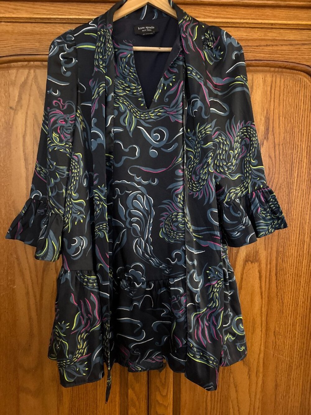 kate spade Black Multi-Color Dragon Print Dress